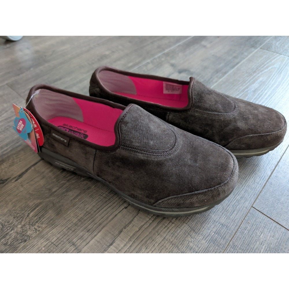 New Sketchers Go Walk Brown Suede Slip On Comfort Lightweight Shoes Size 8.5 W